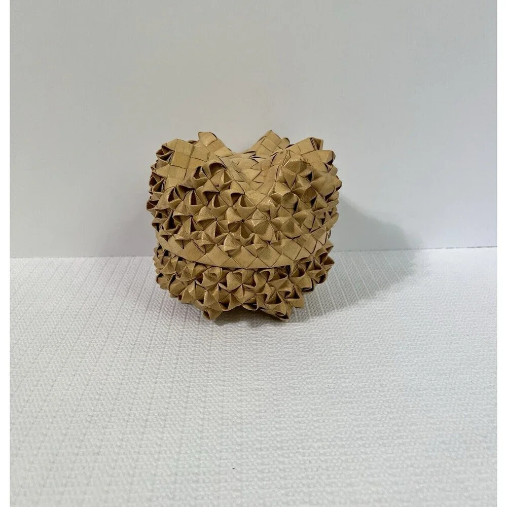 Vintage Porcupine Weave 6 Point Star Basket With Lid Handwoven Hawaiian Lauhala